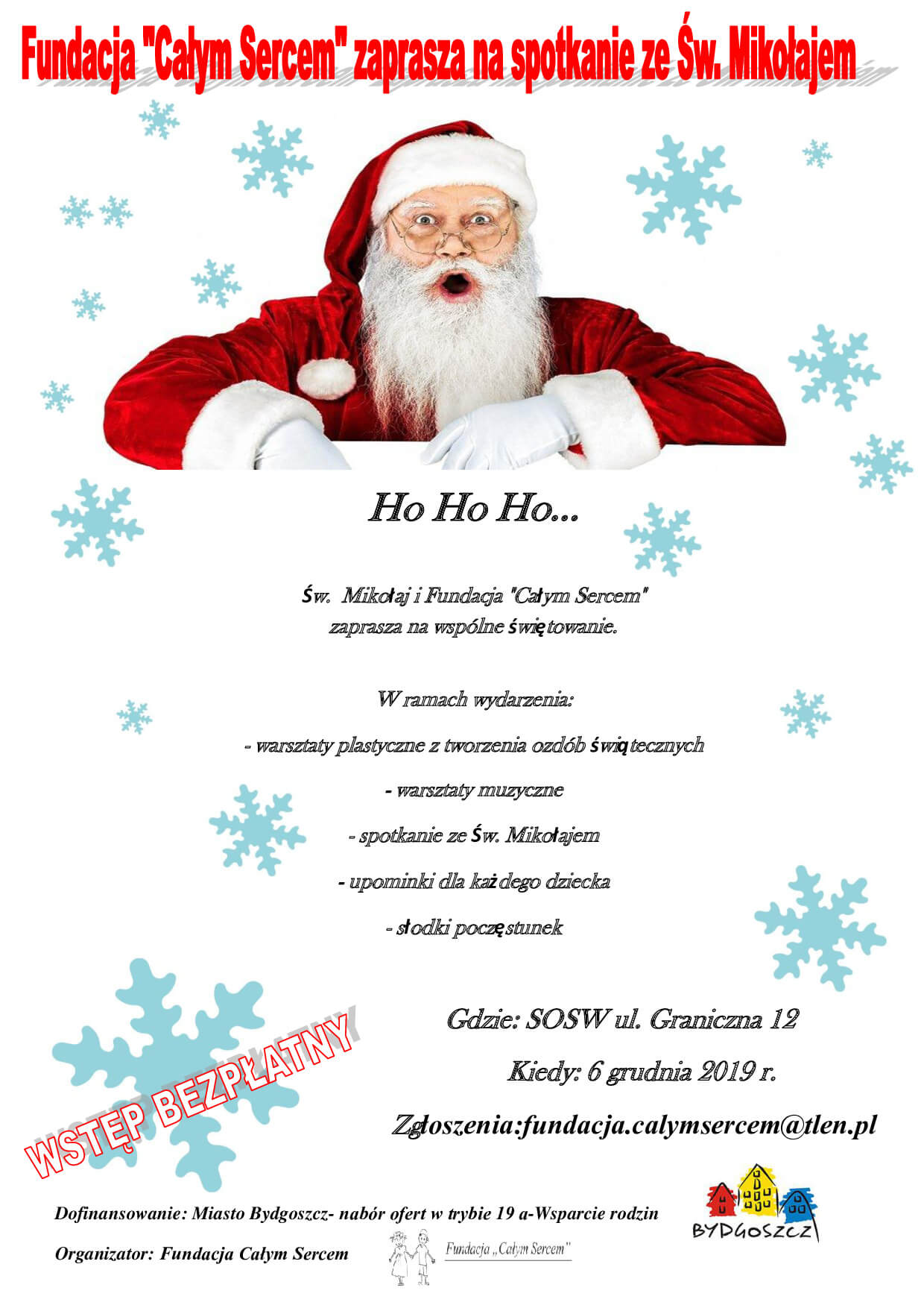 Fundacja „Całym Sercem” zaprasza na spotkanie ze Św. Mikołajem
