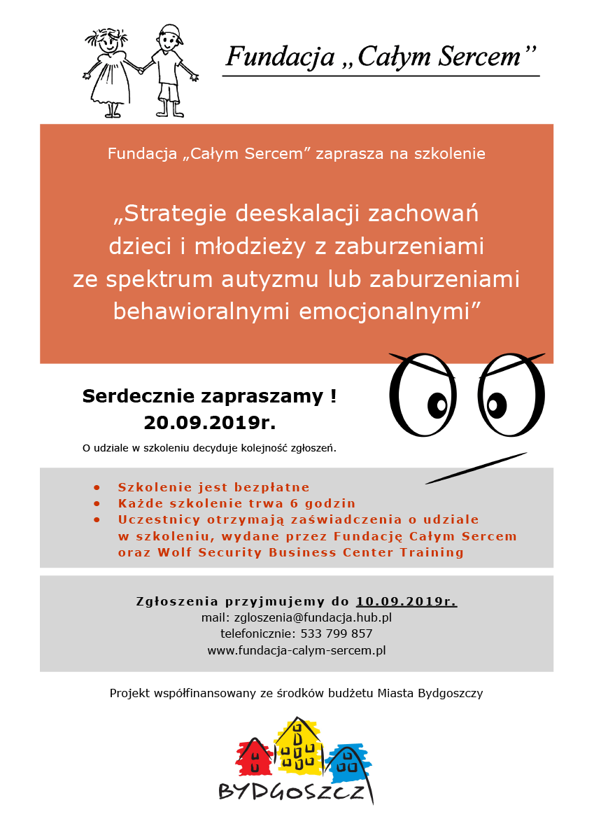 Fundacja „Całym Sercem” zaprasza na szkolenie „Strategie deeskalacji zachowań dzieci i młodzieży z zaburzeniami ze spektrum autyzmu lub zaburzeniami behawioralnymi emocjonalnymi”
