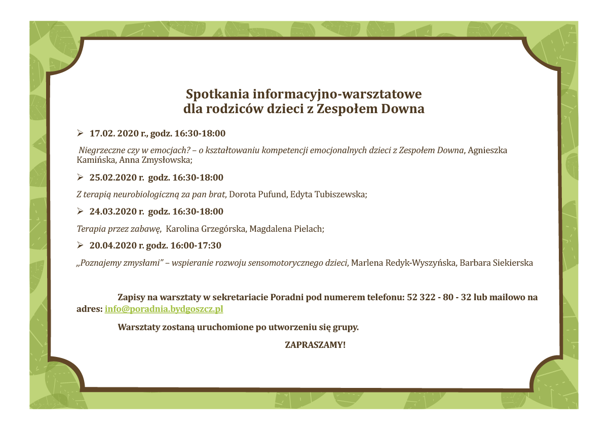 Fundacja „Całym Sercem” zaprasza na Spotkania informacyjno-warsztatowe dla rodziców dzieci z Zespołem Downa