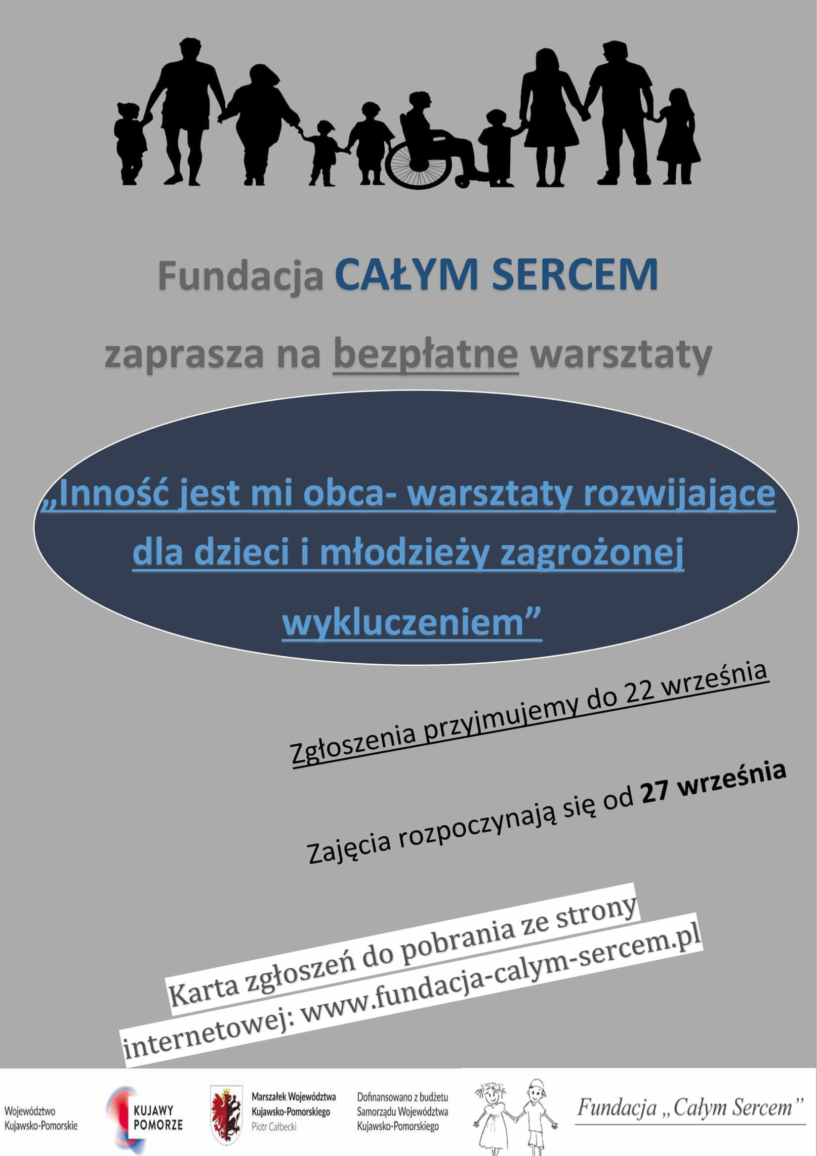 Fundacja „Całym Sercem” zaprasza na bezpłatne szkolenia pt. "Inność jest mi obca - warsztaty rozwijające dla dzieci i młodzieży zagrożonej wykluczeniem". Zgłoszenia do 22 września 2021. Zajęcia rozpoczynają się 27 września 2021.