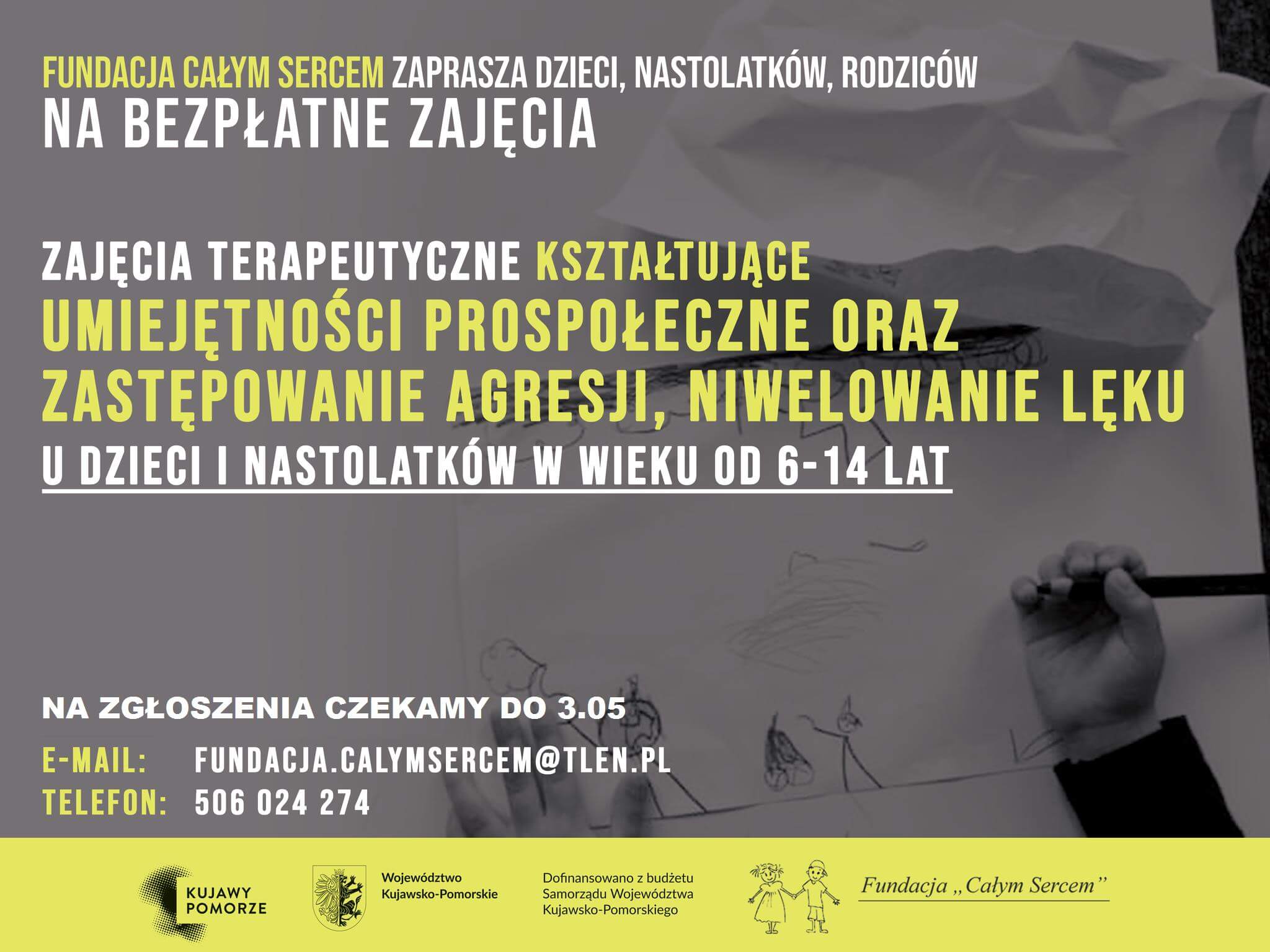 Fundacja „Całym Sercem” zaprasza na bezpłatne szkolenia pt. "Poznajemy uczucia-behawioralna terapia lęku"