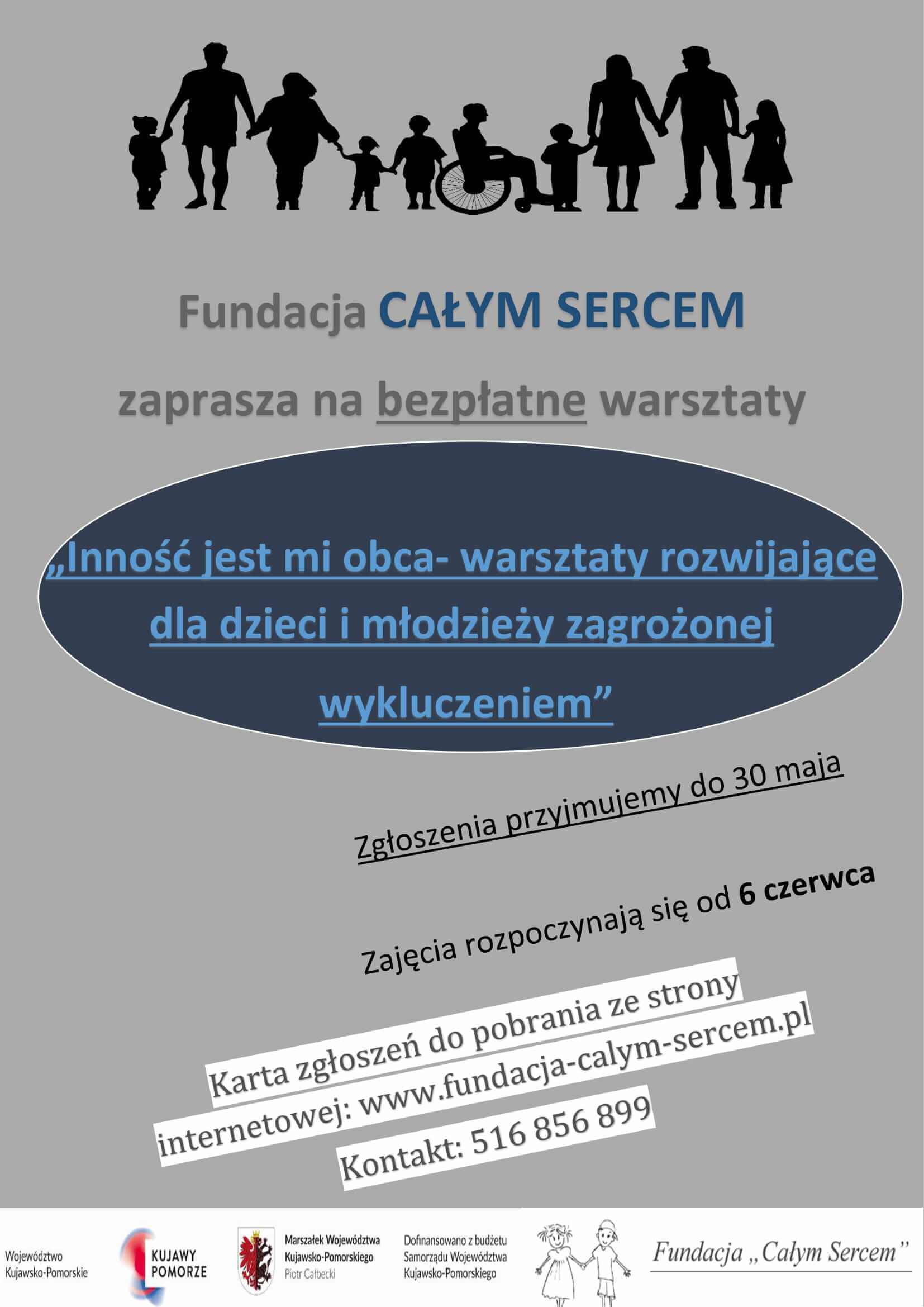 Fundacja „Całym Sercem” zaprasza na bezpłatne szkolenia pt. "Inność jest mi obca - warsztaty rozwijające dla dzieci i młodzieży zagrożonej wykluczeniem". Zgłoszenia do 30 maja 2022. Zajęcia rozpoczynają się 6 czerwca 2022.
